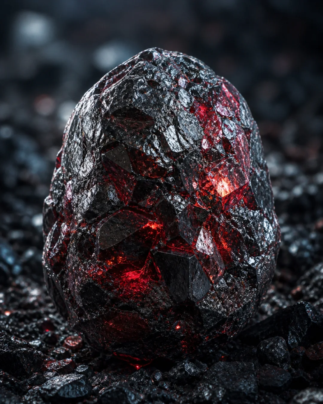 Dark Blodium ore streaked with red veins